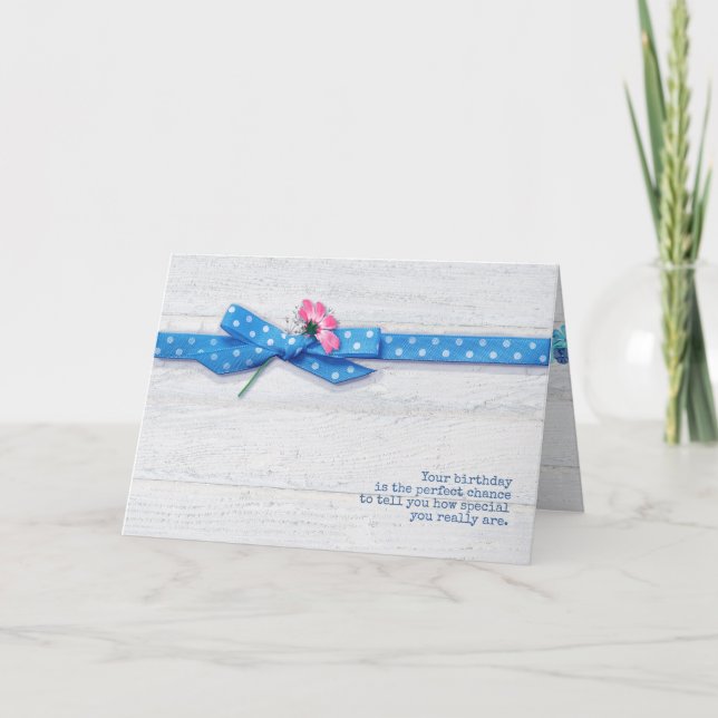 daisy in polka dot ribbon birthday card (Front)