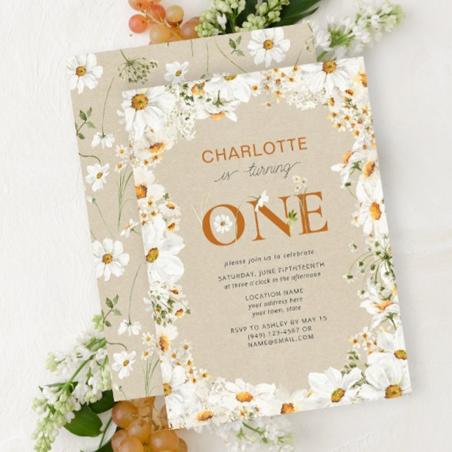 Daisy Is Turning One Terracotta 1st Birthday  Invitation (1st Birthday Invitation)