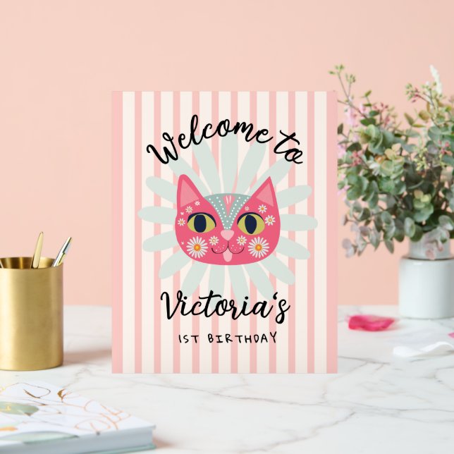 Daisy Kitty Face Purr-fect Birthday Party Acrylic Sign (Wedding)