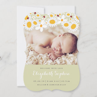 Daisy & Ladybug Baby Girl Photo Birth Announcement