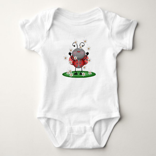 Daisy Ladybug Girl Spotted Red Bug Baby Bodysuit (Front)