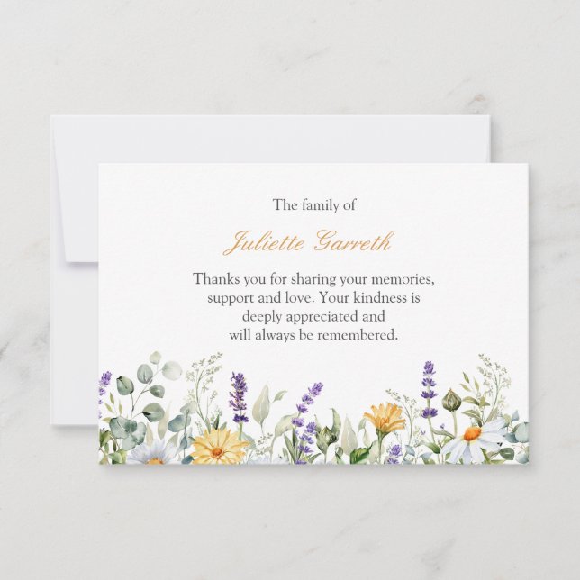 Daisy Lavender botanical funeral thank you (Front)