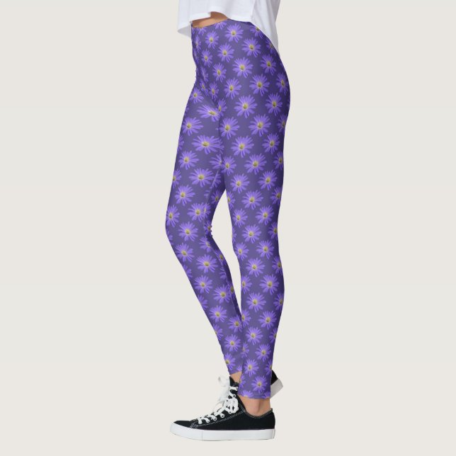 Daisy Leggings Blue Purple Daisy Flowers Leggings (Left)