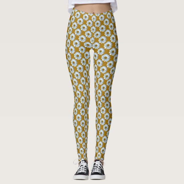 Daisy Leggings White Daisy Wildflower Leggings (Front)