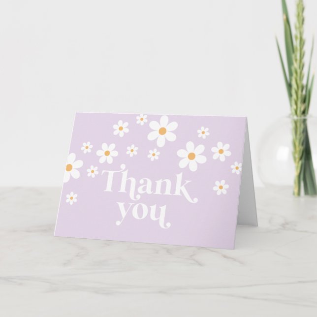 Daisy Lilac Boho Baby Shower Thank You Card (Front)