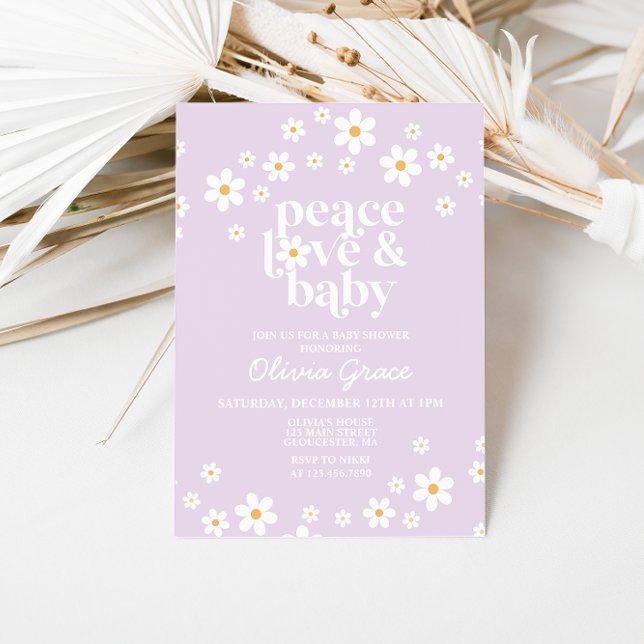 Daisy Lilac Peace Love Baby Shower Invitation (Creator Uploaded)