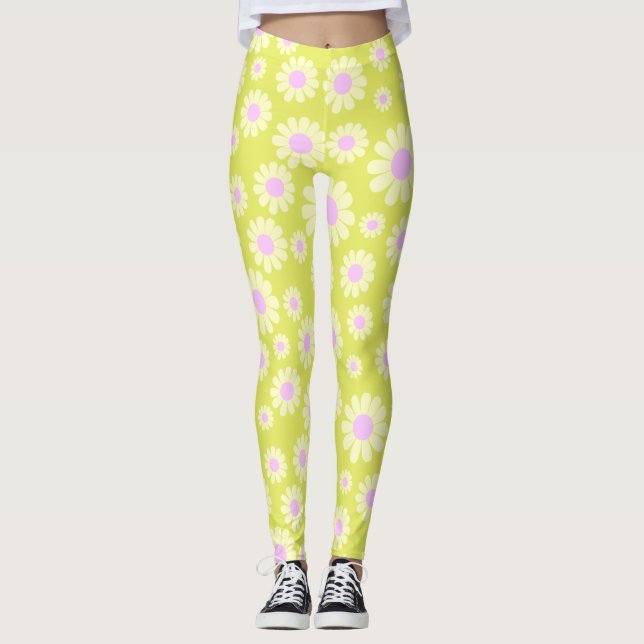 Daisy Lime Beige Leggings (Front)