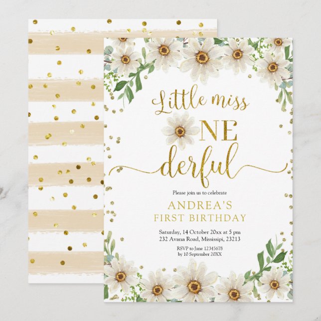 Daisy Little Miss Onederful Invitation (Front/Back)