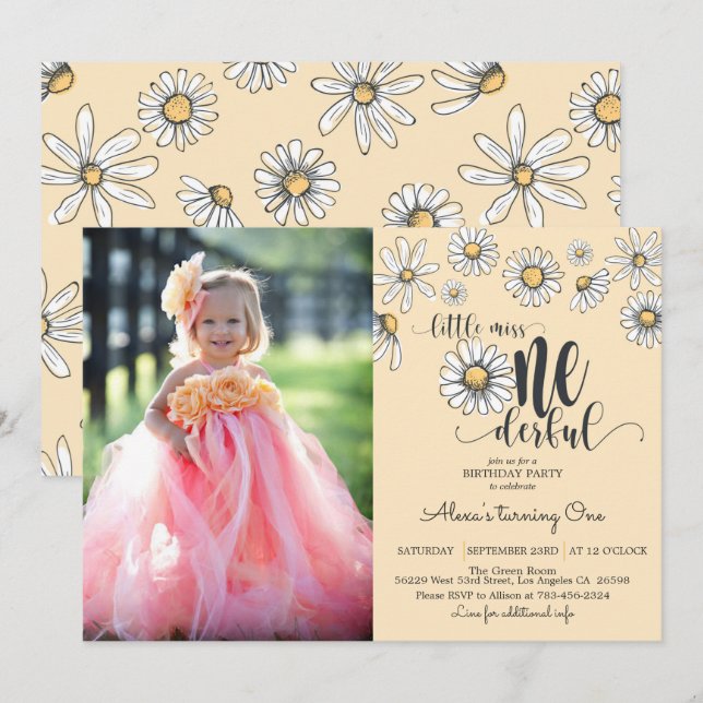 Daisy Little Miss ONEderful Invitation w/Photo - Y (Front/Back)