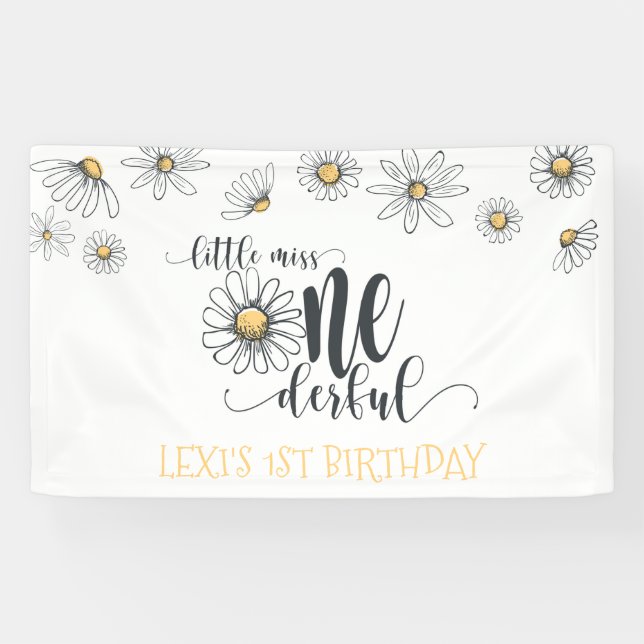 Daisy Little Miss ONEderful Party Banner - White (Horizontal)