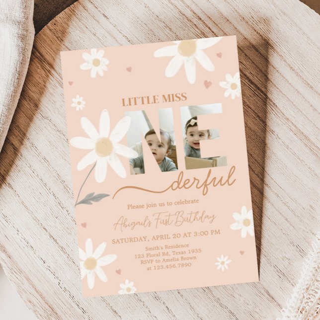 Daisy Little Miss Onederful Photo Birthday Party Invitation (Daisy Little Miss Onederful Birthday Party Invitation
)