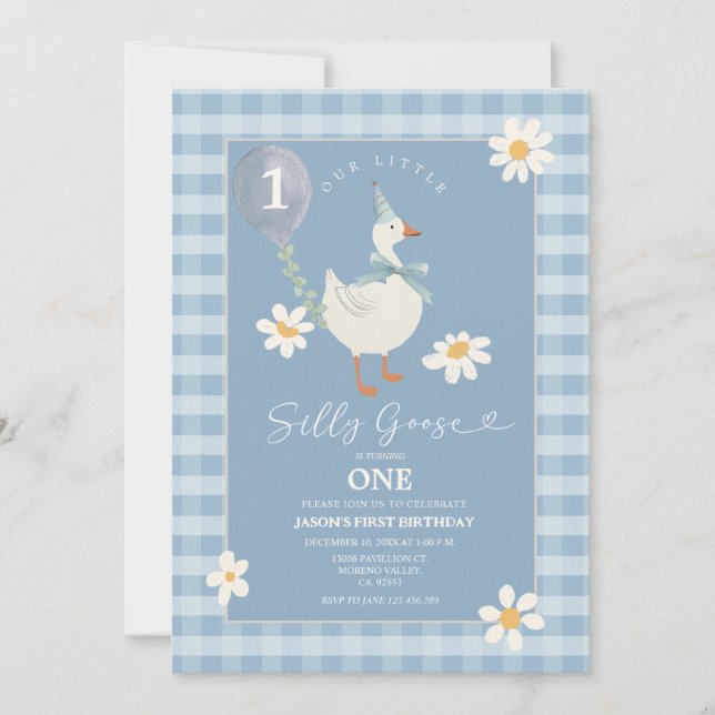 Daisy Little Silly Goose Balloon Boy 3rd Birthday Invitation (Front)