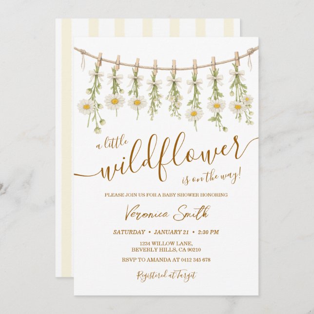 Daisy Little Wildflower Baby Shower Invitation (Front/Back)