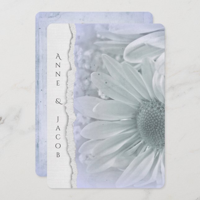 daisy macro in purple hue with torn paper edge invitation (Front/Back)