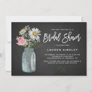 Daisy Mason Jar Rustic Chalkboard Bridal Shower Invitation