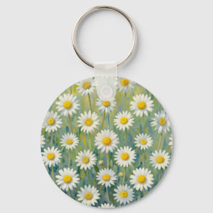 Daisy Meadow Impressionist Floral Pattern Key Ring