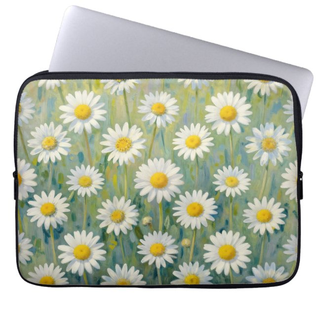 Daisy Meadow Impressionist Floral Pattern Laptop Sleeve (Front)