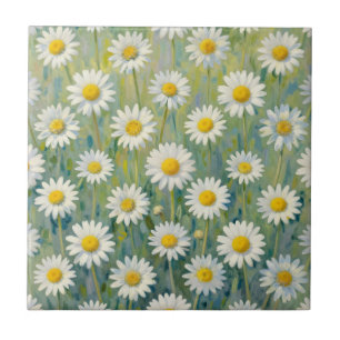 Daisy Meadow Impressionist Floral Pattern Tile