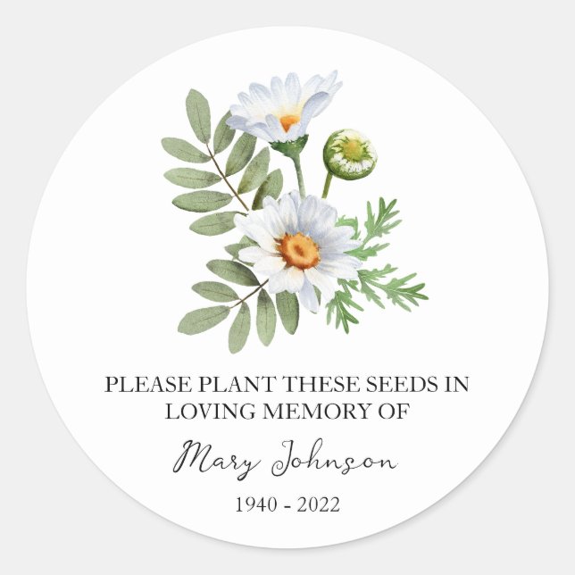 Daisy Memorial Funeral Seed Packet Classic Round Sticker (Front)