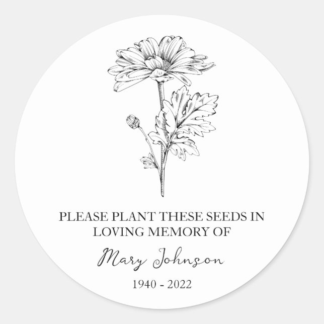Daisy Memorial Funeral Seed Packet Classic Round Sticker (Front)
