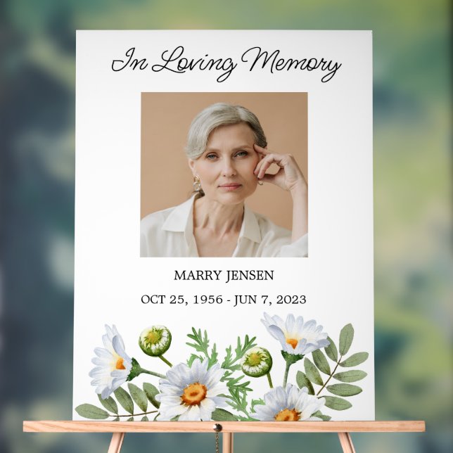 Daisy Memorial Photo Funeral Acrylic Sign (Neutral)