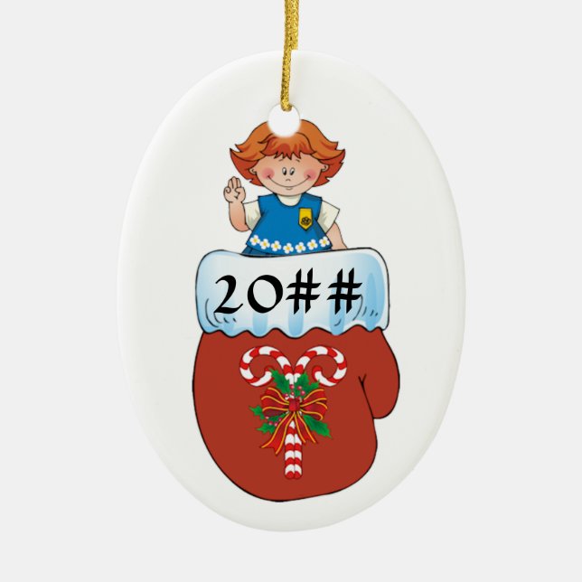 Daisy Mitten Redhead Ceramic Tree Decoration (Front)