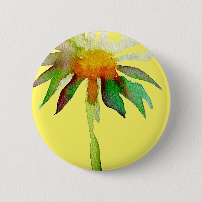 Daisy modern art flower on yellow 6 cm round badge (Front)