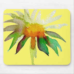 Daisy modern art flower on yellow mouse mat