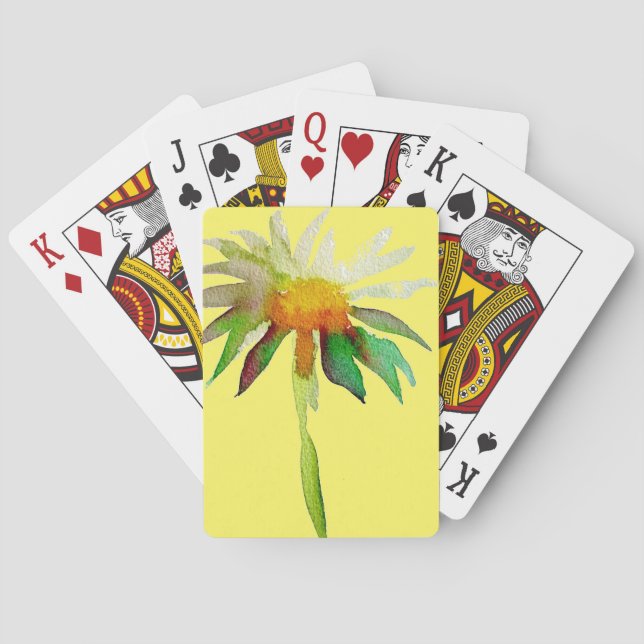 Daisy modern art flower on yellow playing cards (Back)