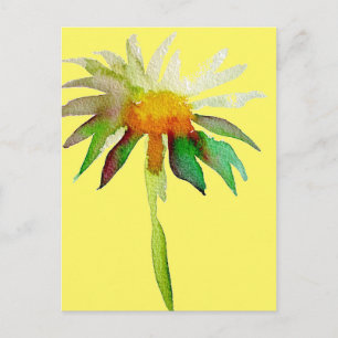 Daisy modern art flower on yellow postcard