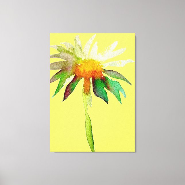 Daisy modern watercolor flower art on yellow canvas print (Front)