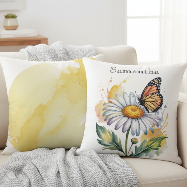 Daisy Monarch Butterfly – Sunny Home Gift Cushion (Monarch butterfly and daisy throw pillow)