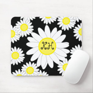 Daisy Monogram Black White and Yellow Mouse Mat