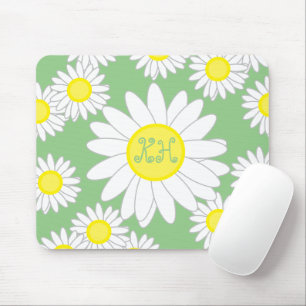 Daisy Monogram Green White and Yellow Mouse Mat