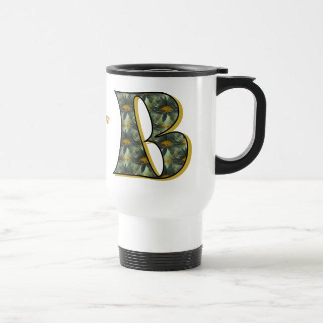 Daisy Monogram Initial B Personalised Travel Mug (Right)