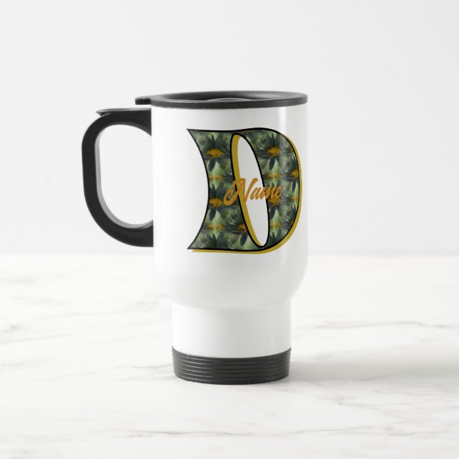 Daisy Monogram Initial D Personalised Travel Mug (Left)