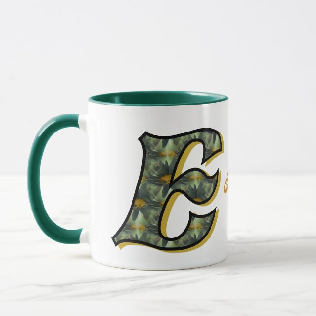 Daisy Monogram Initial E Personalised Mug (Left)