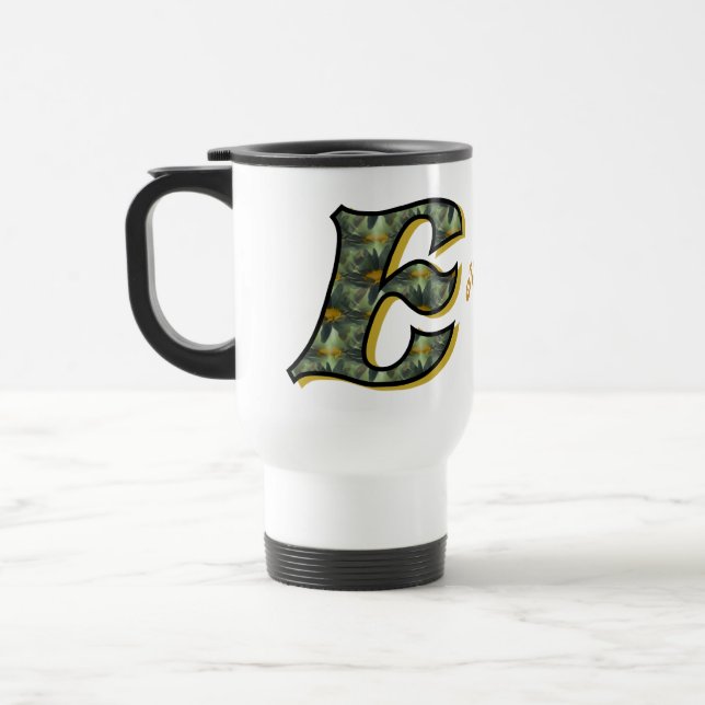 Daisy Monogram Initial E Personalised Travel Mug (Left)