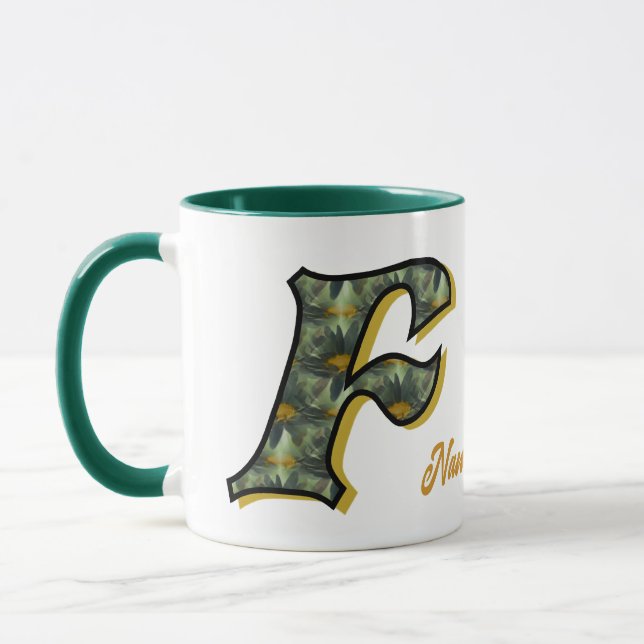 Daisy Monogram Initial F Personalised Mug (Left)