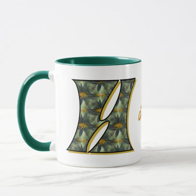 Daisy Monogram Initial H Personalised Mug (Left)