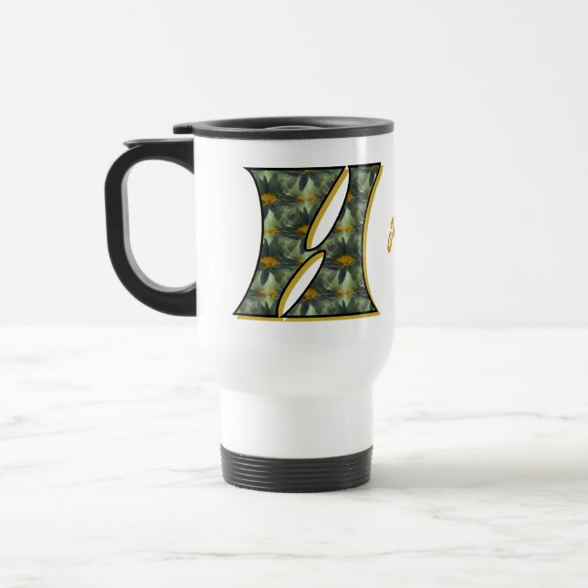 Daisy Monogram Initial H Personalised Travel Mug (Left)