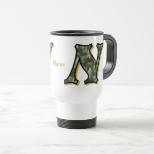 Daisy Monogram Initial N Personalised Travel Mug
