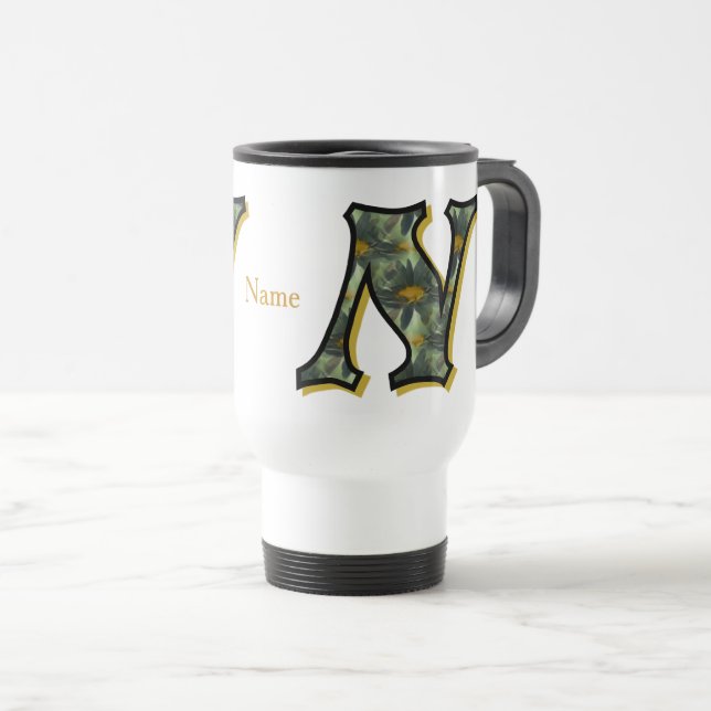 Daisy Monogram Initial N Personalised Travel Mug (Front Right)
