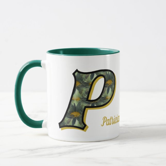 Daisy Monogram Initial P Personalized Mug (Left)