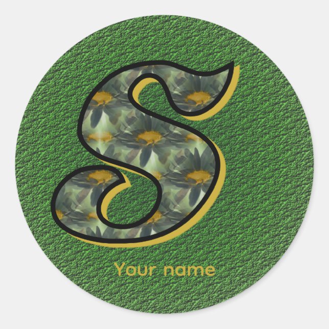 Daisy Monogram Initial S Personalised Classic Round Sticker (Front)