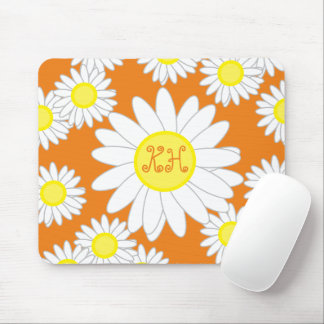 Daisy Monogram Orange White and Yellow Mouse Mat
