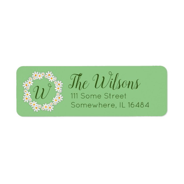 Daisy Monogram Return Address Labels Daisies (Front)
