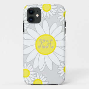 Daisy Monogram Silver Grey White and Yellow iPhone 11 Case