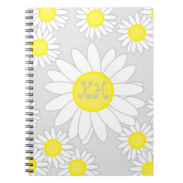 Daisy Monogram Silver Grey White and Yellow Notebook (Front)