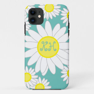 Daisy Monogram Teal Green White and Yellow iPhone 11 Case